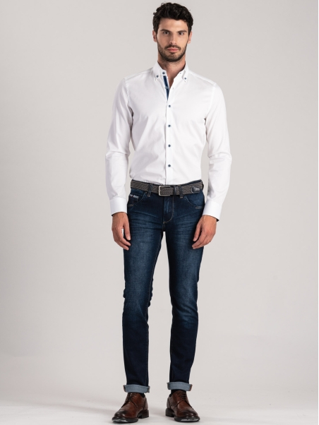 Camisa de hombre blanca de espiga con contrastes