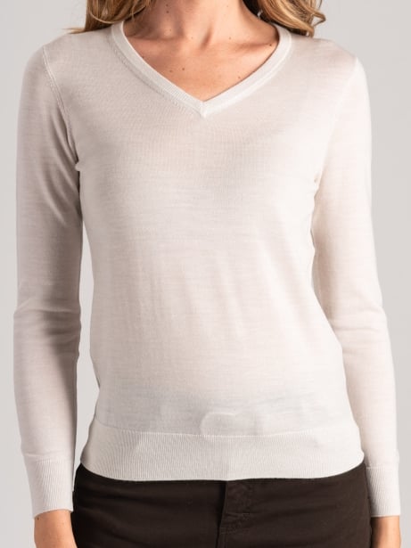 Jersey de lana merina con cuello de pico para mujer