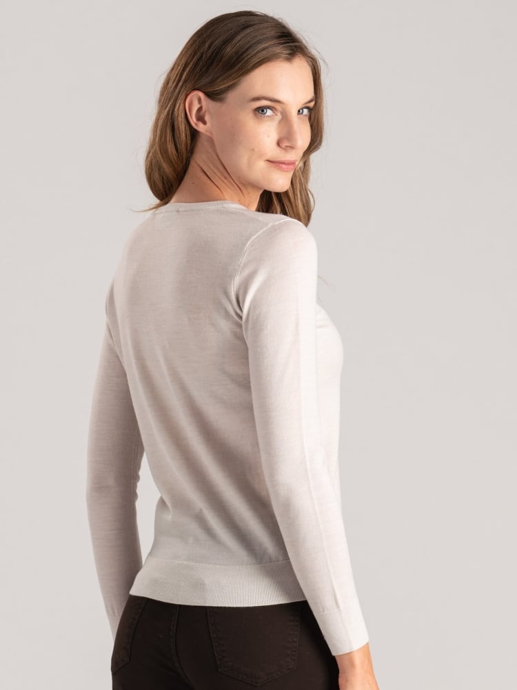 Jersey de lana merina con cuello de pico para mujer