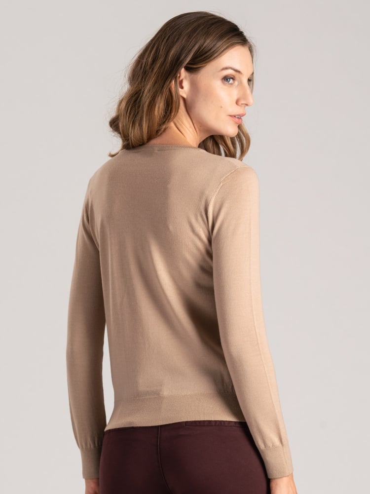 Jersey de lana merina con cuello de pico para mujer