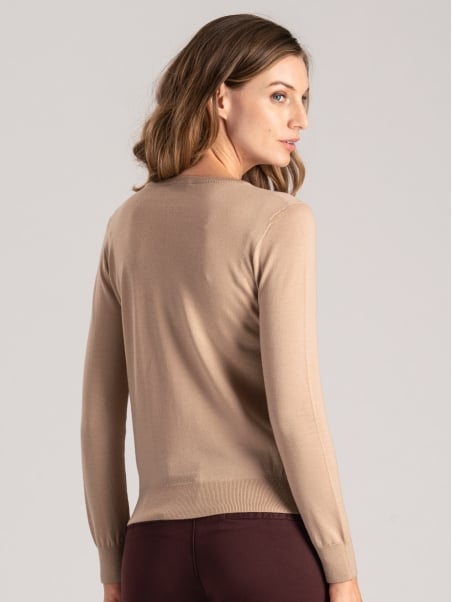 Jersey de lana merina con cuello de pico para mujer