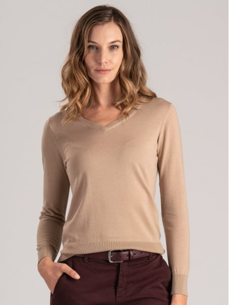 Maglia donna scollo a V in lana merinos