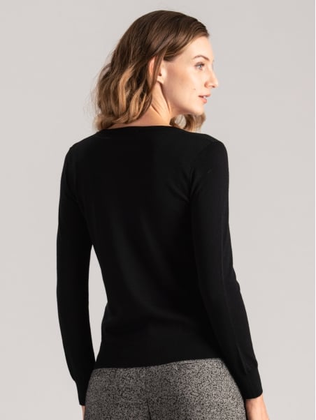 Jersey de lana merina con cuello de pico para mujer