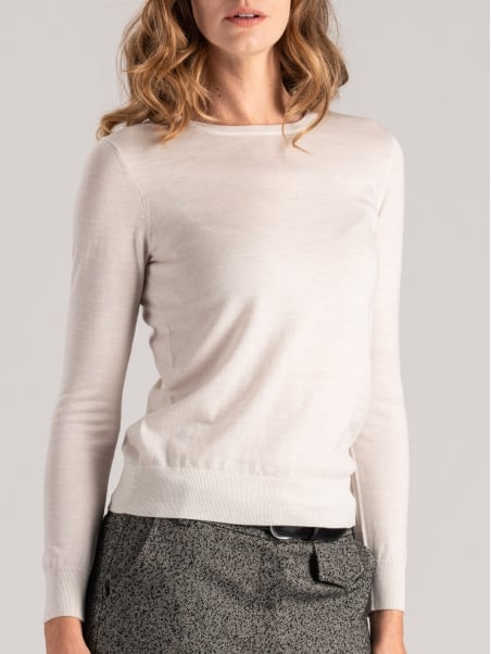 Jersey de cuello redondo de lana merina para mujer