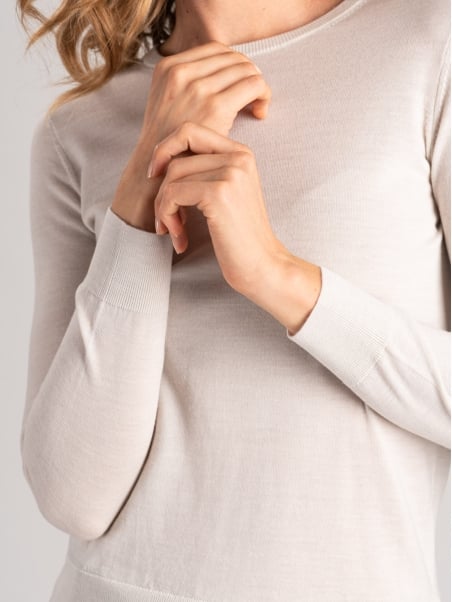 Jersey de cuello redondo de lana merina para mujer