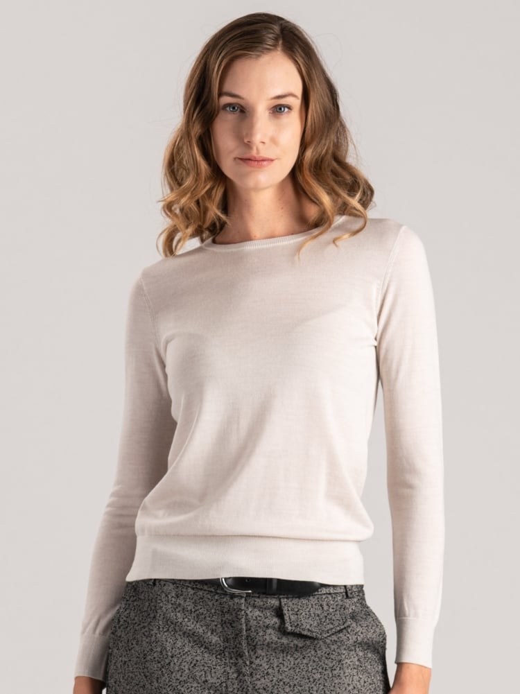 Jersey de cuello redondo de lana merina para mujer
