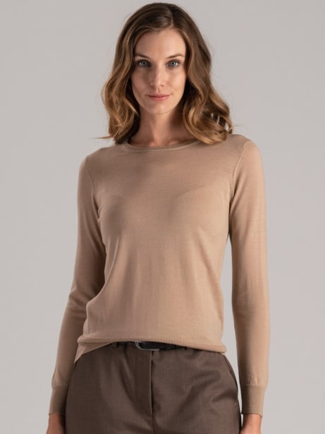 Jersey de cuello redondo de lana merina para mujer