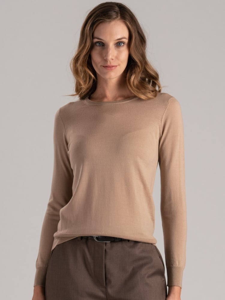 Jersey de cuello redondo de lana merina para mujer