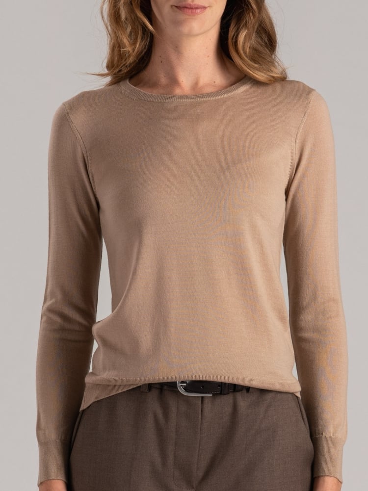 Jersey de cuello redondo de lana merina para mujer
