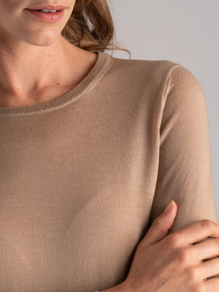 Jersey de cuello redondo de lana merina para mujer