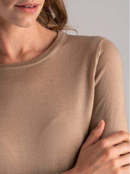 Jersey de cuello redondo de lana merina para mujer