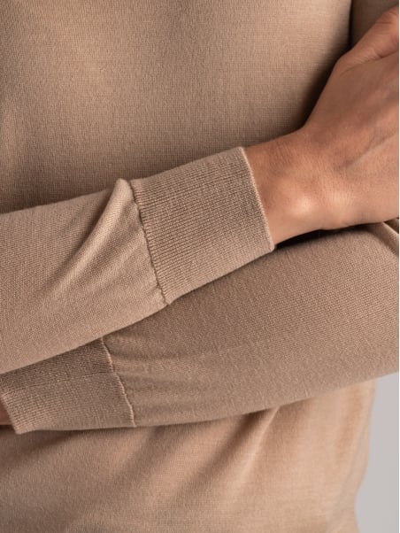 Jersey de cuello redondo de lana merina para mujer