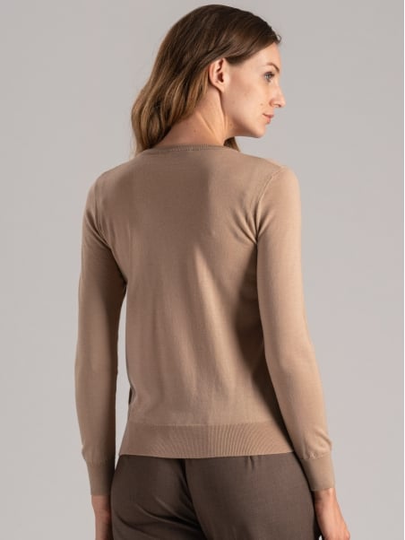 Jersey de cuello redondo de lana merina para mujer