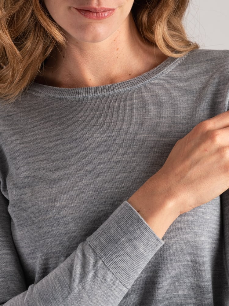 Jersey de cuello redondo de lana merina para mujer
