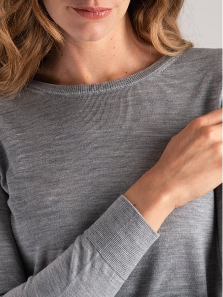 Jersey de cuello redondo de lana merina para mujer
