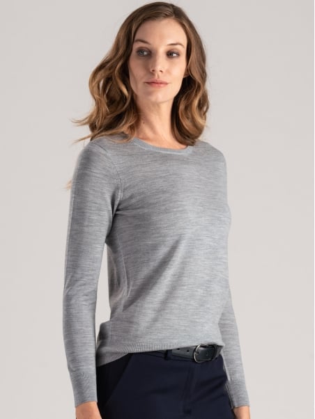 Jersey de cuello redondo de lana merina para mujer