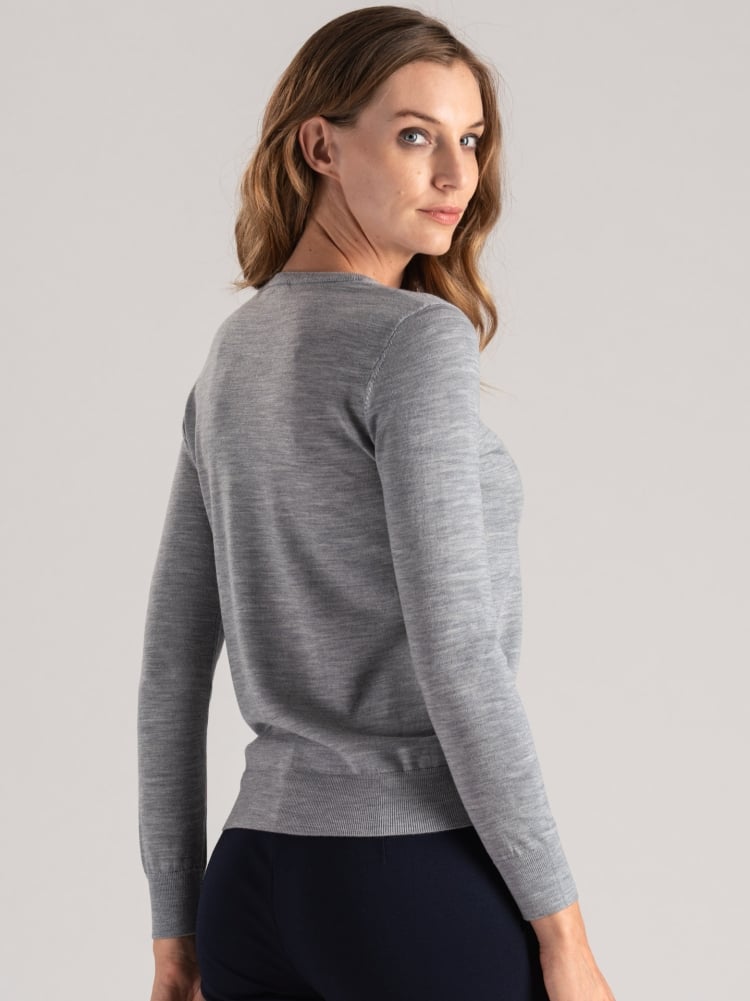 Jersey de cuello redondo de lana merina para mujer