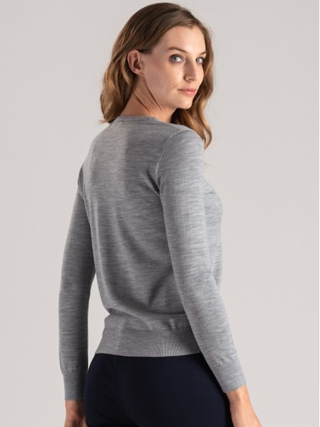 Jersey de cuello redondo de lana merina para mujer