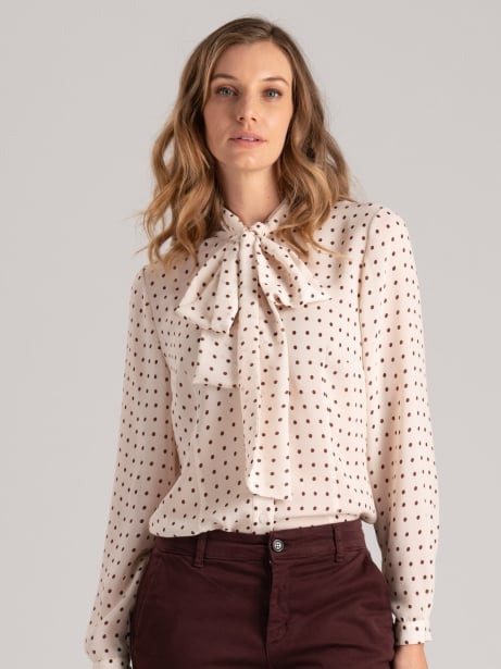 Camisa de mujer de georgette a lunares con lazo