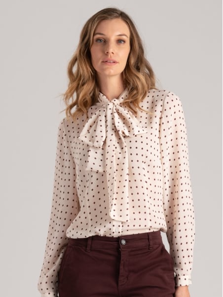 Camisa de mujer de georgette a lunares con lazo
