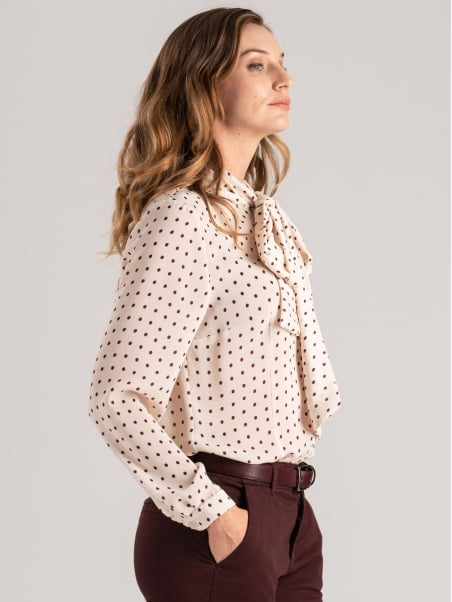 Camisa de mujer de georgette a lunares con lazo
