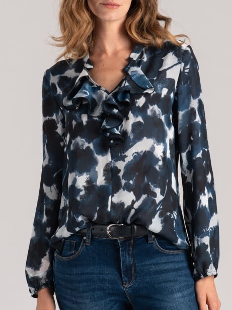 Camicia donna con volant con fiore in georgette