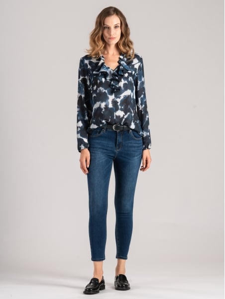 Camisa de mujer con volante de flores de georgette