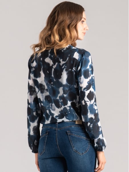 Camisa de mujer con volante de flores de georgette