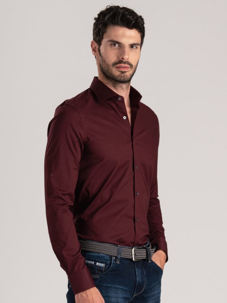 Camicia uomo popeline stretch bordeaux