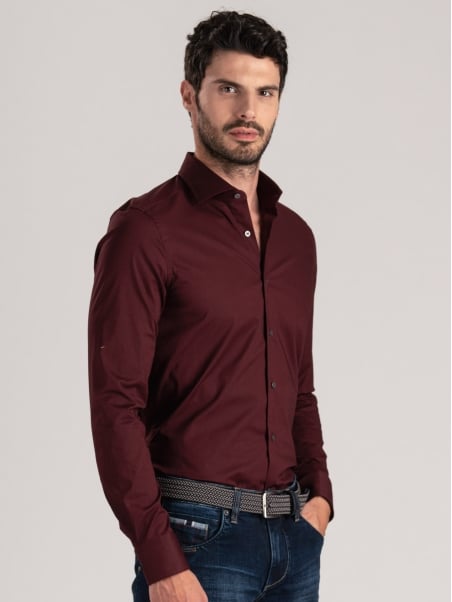 Camicia uomo popeline stretch bordeaux