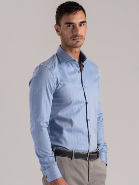 Camicia uomo spina di pesce con inserti blu