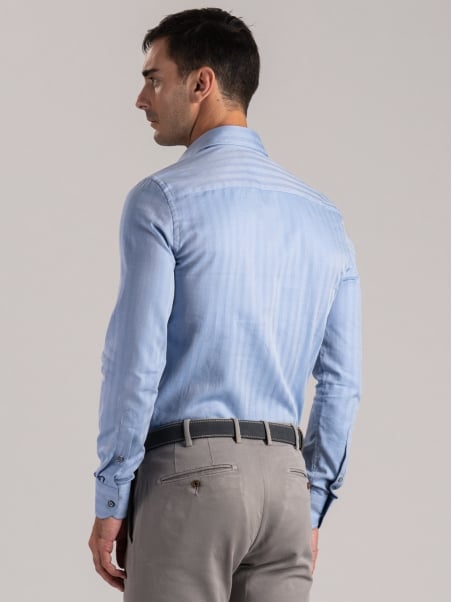 Camicia uomo spina di pesce con inserti blu