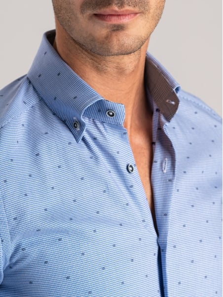 Camisa de pata de gallo para hombre con cuello abotonado y fil coupé