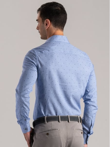 Camisa de pata de gallo para hombre con cuello abotonado y fil coupé