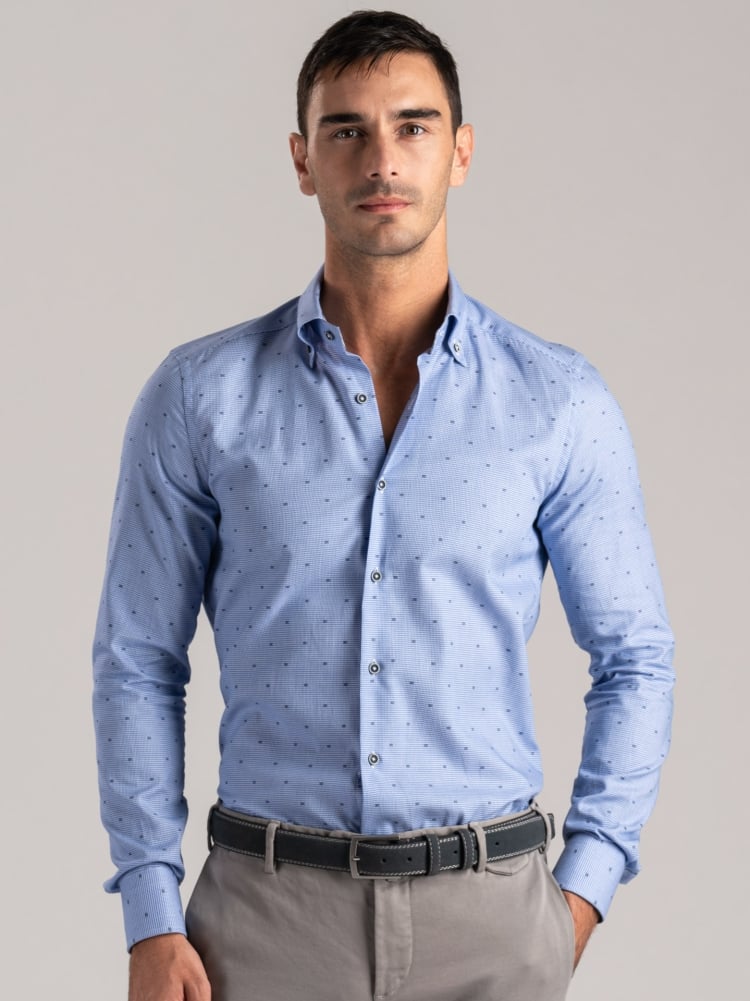 Camisa de pata de gallo para hombre con cuello abotonado y fil coupé