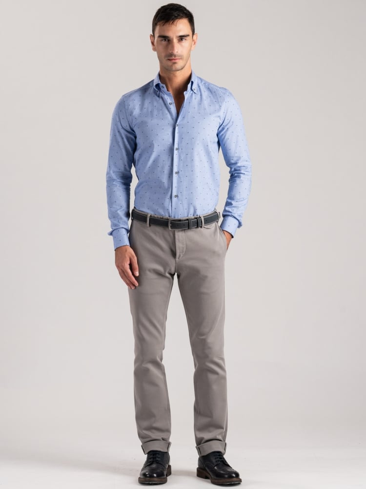 Camisa de pata de gallo para hombre con cuello abotonado y fil coupé