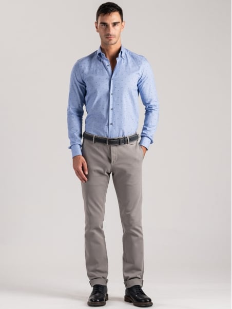 Camisa de pata de gallo para hombre con cuello abotonado y fil coupé