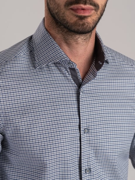 Camisa de pata de gallo azul y gris para hombre