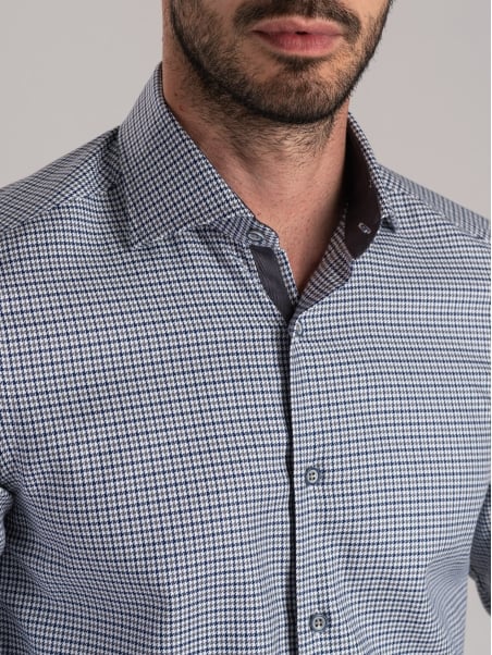 Camisa de pata de gallo azul y gris para hombre