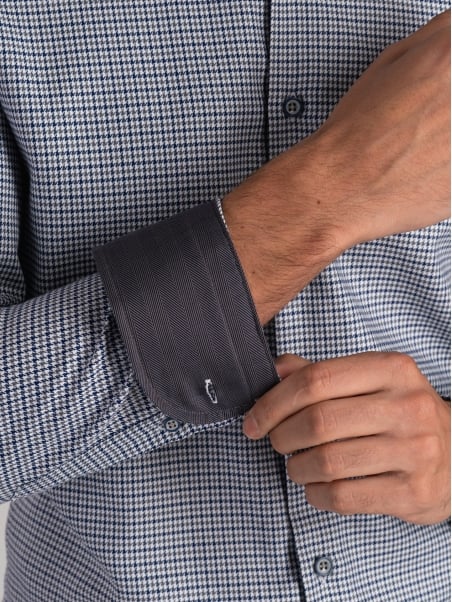 Camisa de pata de gallo azul y gris para hombre