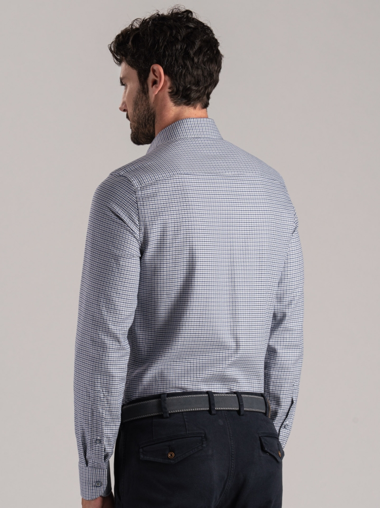 Camisa de pata de gallo azul y gris para hombre