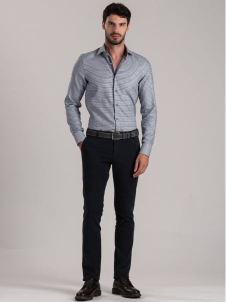 Camisa de pata de gallo azul y gris para hombre