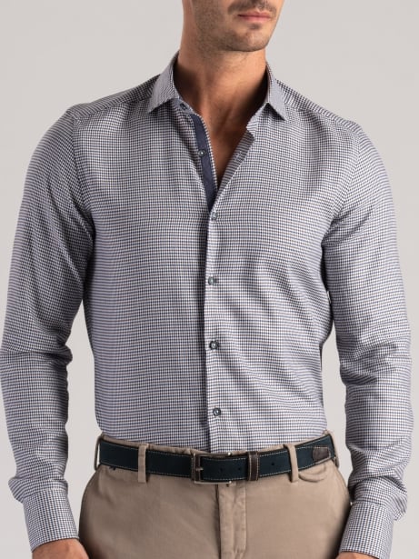 Camicia uomo pied de poule blu e marrone