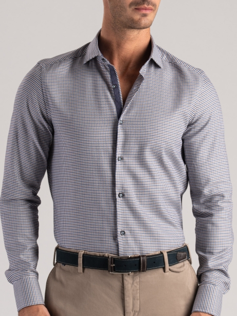 Camisa de pata de gallo azul y marrón para hombre