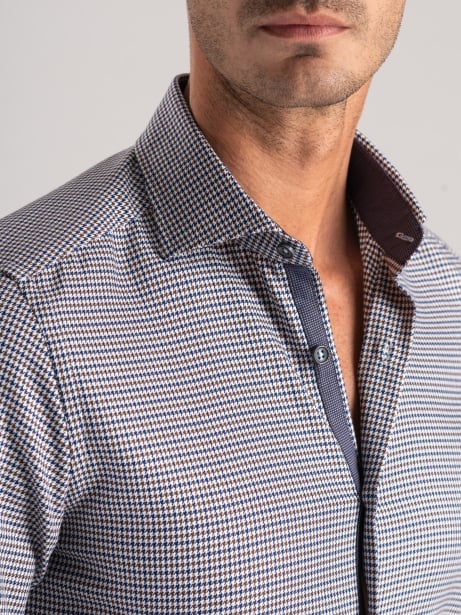 Camisa de pata de gallo azul y marrón para hombre 2