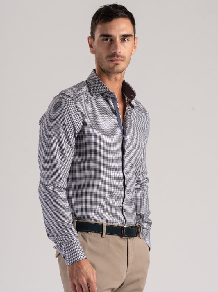 Camicia uomo pied de poule blu e marrone