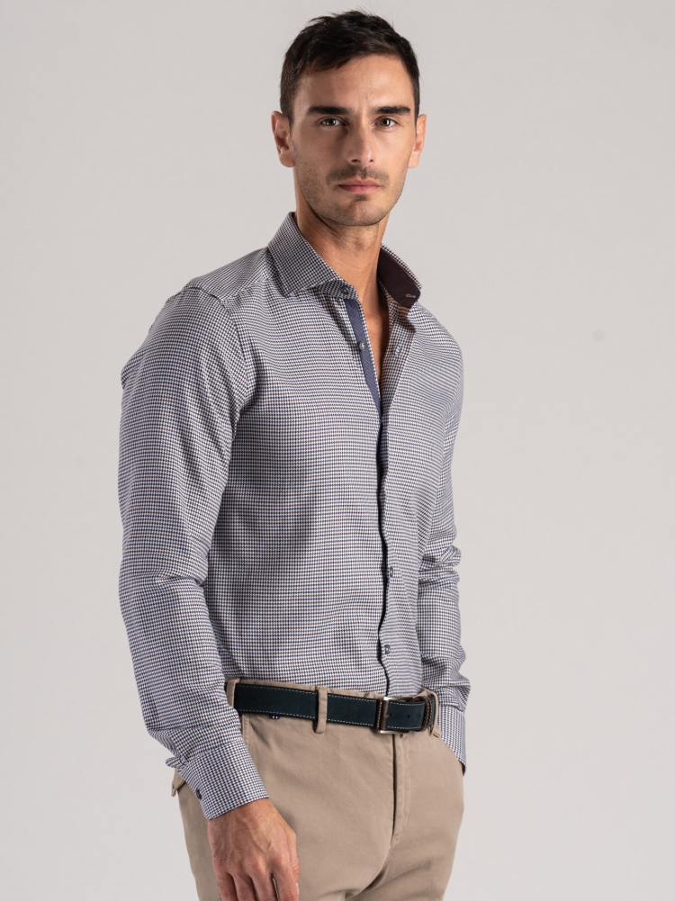 Camisa de pata de gallo azul y marrón para hombre