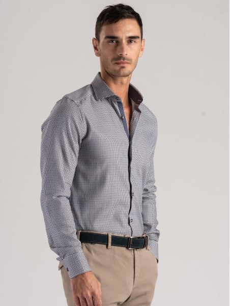Camicia uomo pied de poule blu e marrone