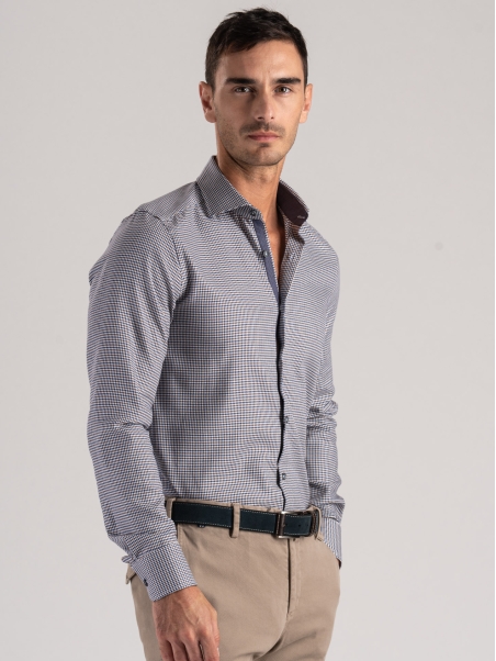 Camisa de pata de gallo azul y marrón para hombre