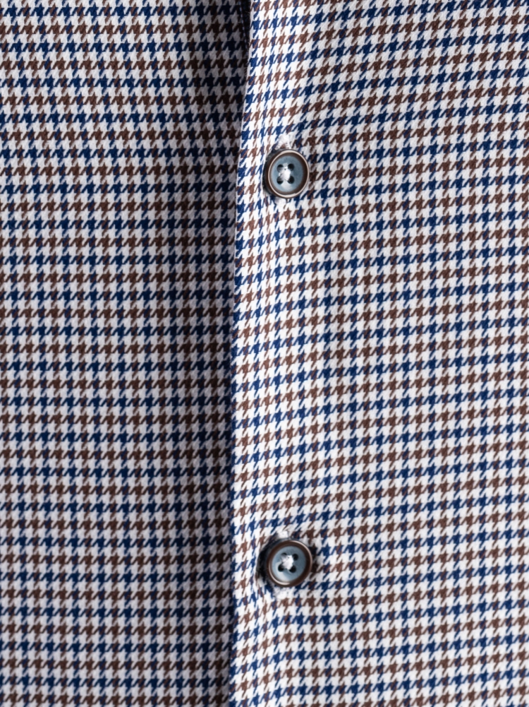 Camisa de pata de gallo azul y marrón para hombre